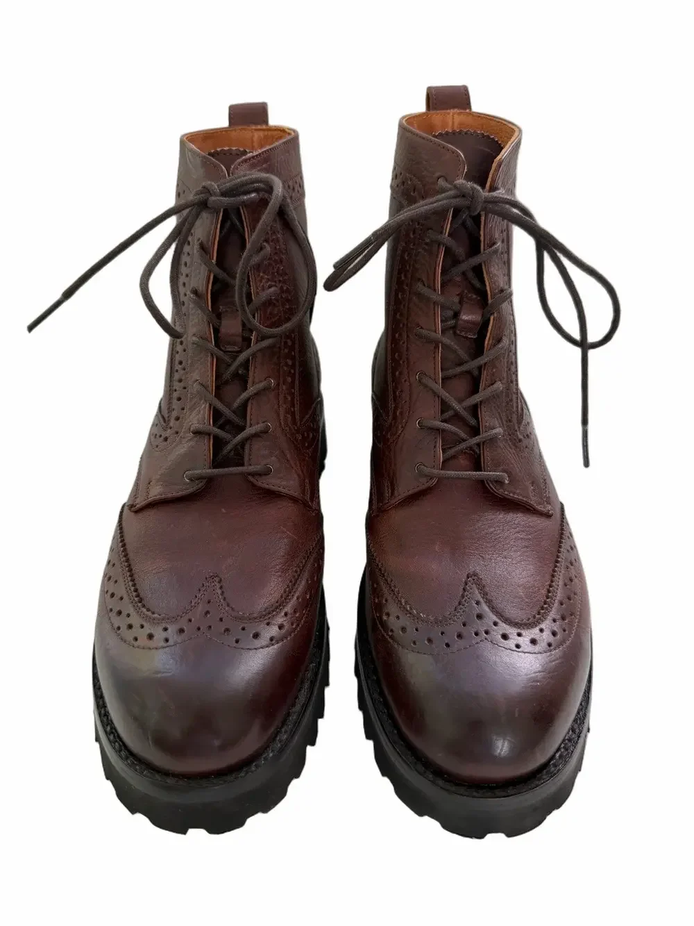 Frye Earl Wingtip Lace Up Men's Leather Boots Size 7.5D Brown Lug Soles 84138